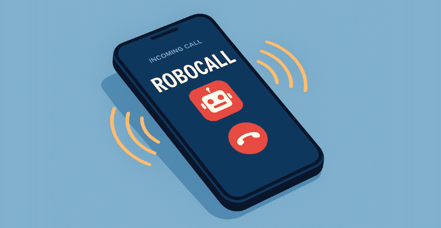 Ligações Robocall: Smartphone recebendo chamada automática identificada como Robocall.