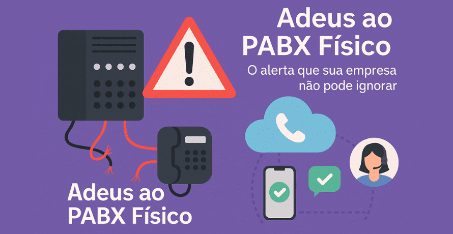Adeus ao PABX Físico: Ilustração digital mostrando a transição de uma central telefônica analógica para uma solução de telefonia em nuvem