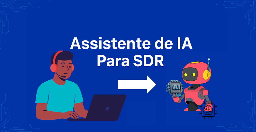 Assistente de IA Para SDR ilustração mostrando um SDR trabalhando e um robô simbolizando o IA Coach.