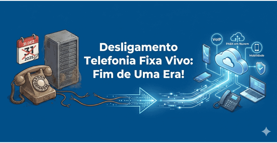 Desligamento Telefonia Fixa Vivo ilustrando a transição do telefone fixo tradicional para PABX em Nuvem e VoIP.