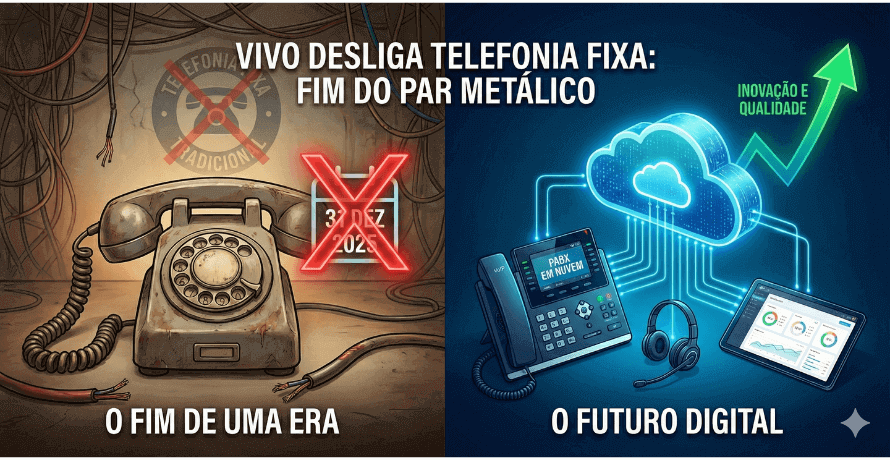 Vivo desliga telefonia fixa mostrando o fim do par metálico e a migração para o PABX em Nuvem.