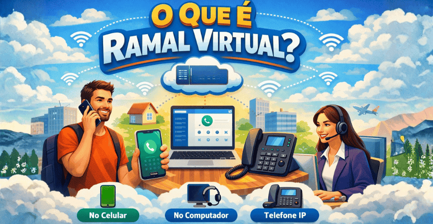 Ramal Virtual empresarial funcionando no celular, computador e telefone IP através de PABX em Nuvem.