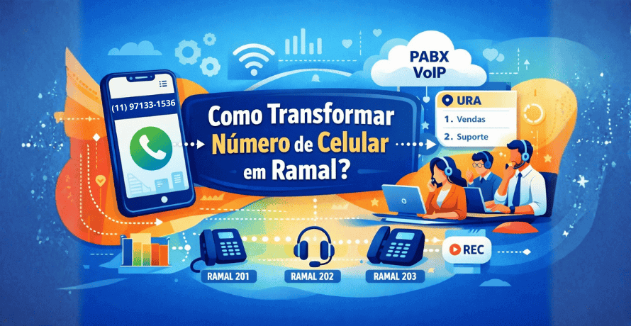 Como transformar número de celular em ramal utilizando PABX em nuvem e integração com central telefônica empresarial.
