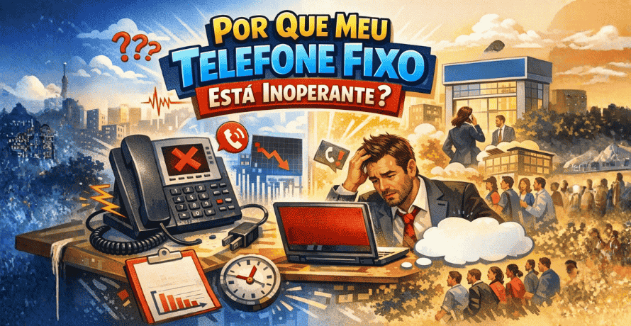 Telefone fixo inoperante ilustrando empresa perdendo chamadas e clientes por falha no atendimento telefônico.
