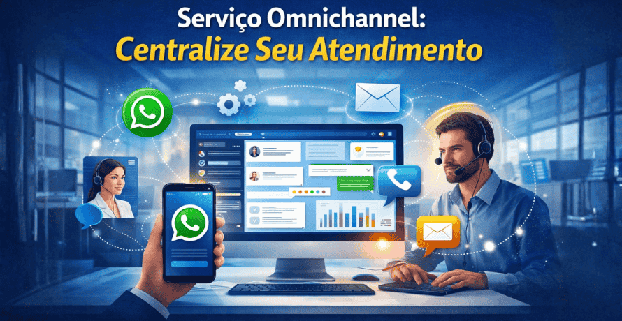Serviço omnichannel centralizando atendimento em múltiplos canais como WhatsApp, telefone e e-mail em uma única plataforma integrada.