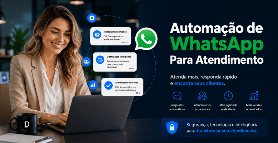 Automação de WhatsApp para atendimento com respostas automáticas e atendimento empresarial inteligente.