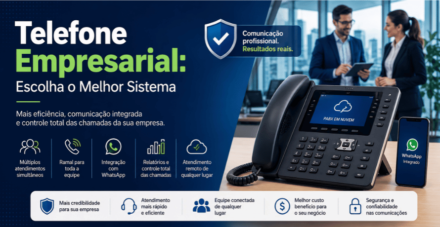 Telefone Empresarial com sistema moderno de atendimento e integração com WhatsApp para empresas.