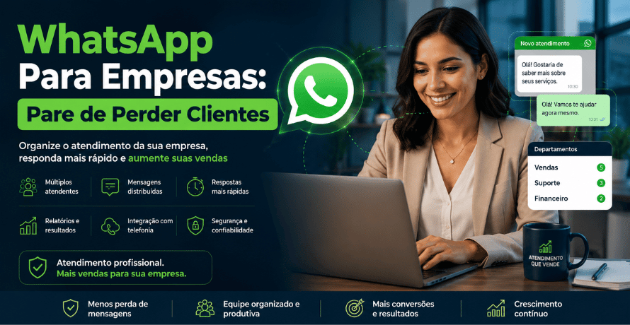 WhatsApp para empresas com atendimento profissional e múltiplos atendentes integrados.