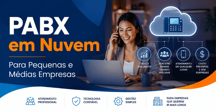 PABX em Nuvem para pequenas e médias empresas com equipe usando telefonia em nuvem para atendimento profissional.