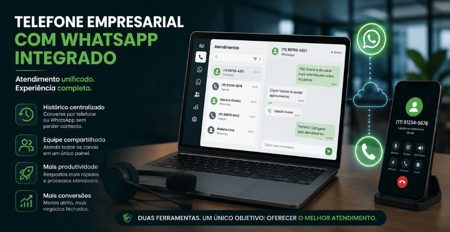 Telefone Empresarial Com WhatsApp Integrado em plataforma unificada de atendimento empresarial.