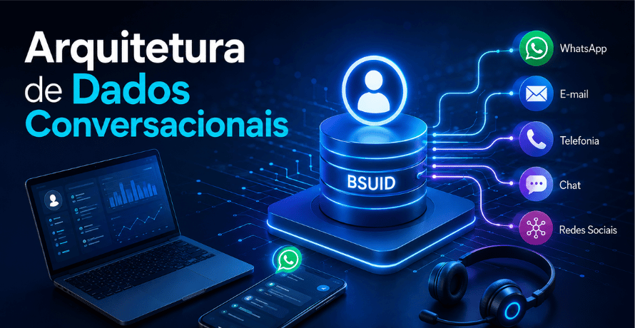 Arquitetura de Dados Conversacionais com BSUID conectando diferentes canais de comunicação.