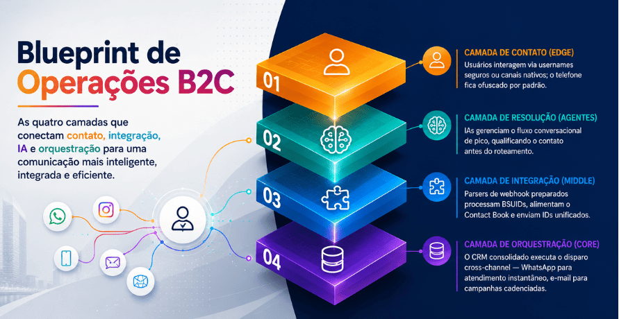 Blueprint de operações B2C com quatro camadas conectadas.