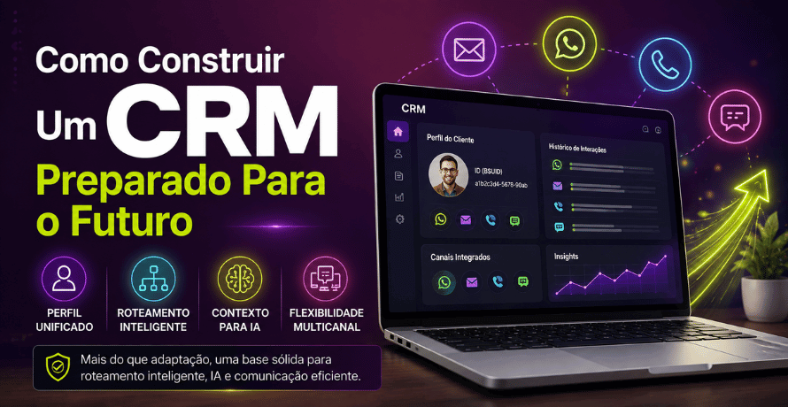 CRM preparado para o futuro com dashboard de atendimento multicanal, inteligência artificial e roteamento inteligente.